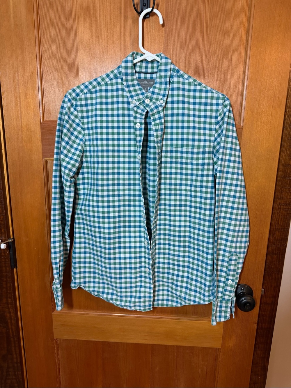 LL Bean Signature Green & Blue Gingham Button-Down Shirt